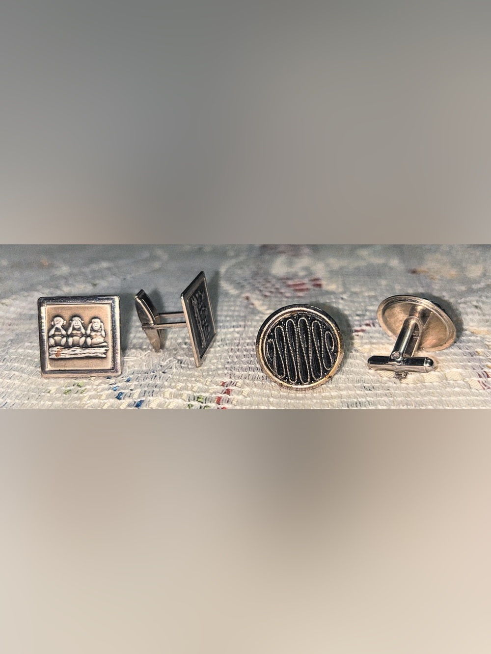 Two pairs of Vintage Mid-century Men’s Silver Tone Cufflinks